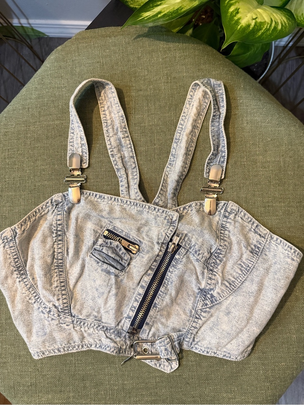 Vintage Acid Wash Denim Bustier Crop Top ✨